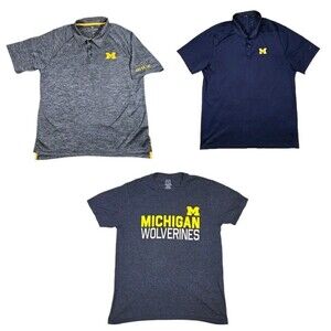 Lot Of 3 Mens Michigan Wolverines 2 Polo Shirt 1 T Shirt Large Shirts